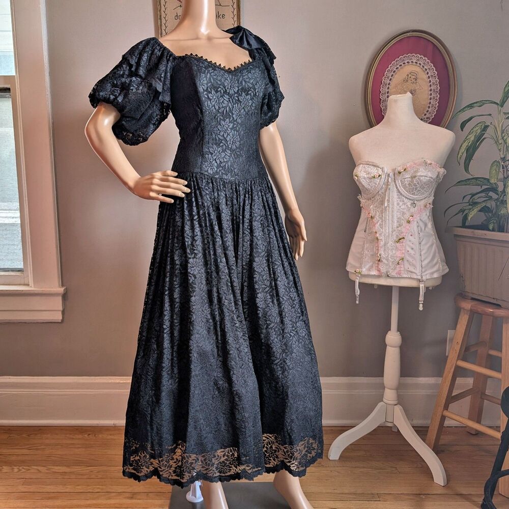 Vintage Scott McClintock Gothic Gown Black Dress Southern Belle Witchy Regency